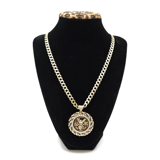 Bright Cut Chain with Centenary Pendant in 14K Gold