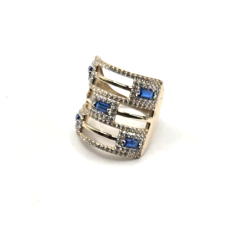 Designer Square Women's Ring in 14K Gold and CZ
