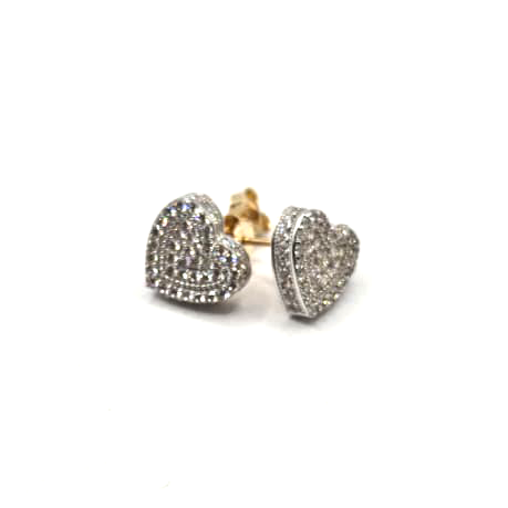 Heart Stud Earrings in 14K Gold and CZ