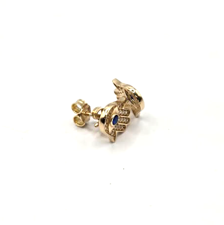 Hamsa Stud Earrings in 14K Gold and CZ