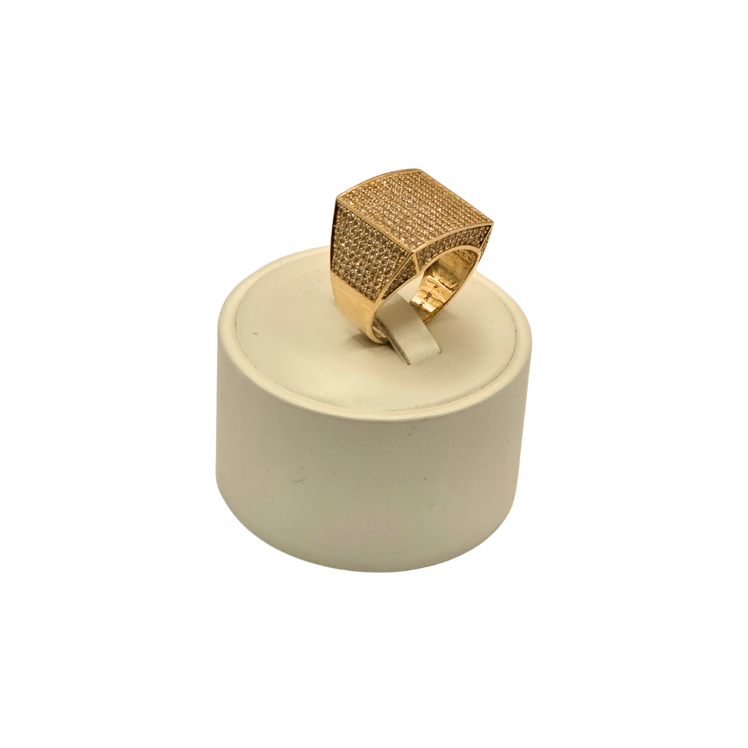 Geometric Design Men's Ring in 14K Gold and CZ