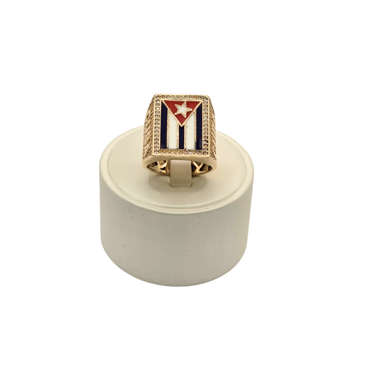 Bandera cubana Design Men's Ring in 14K Gold and CZ