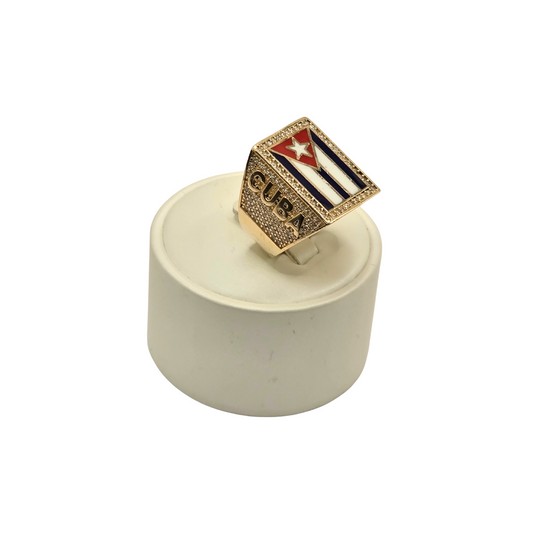 Bandera cubana Design Men's Ring in 14K Gold and CZ