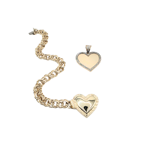 Pendant and Bracelet de corazon Set in 14K y 10k Gold