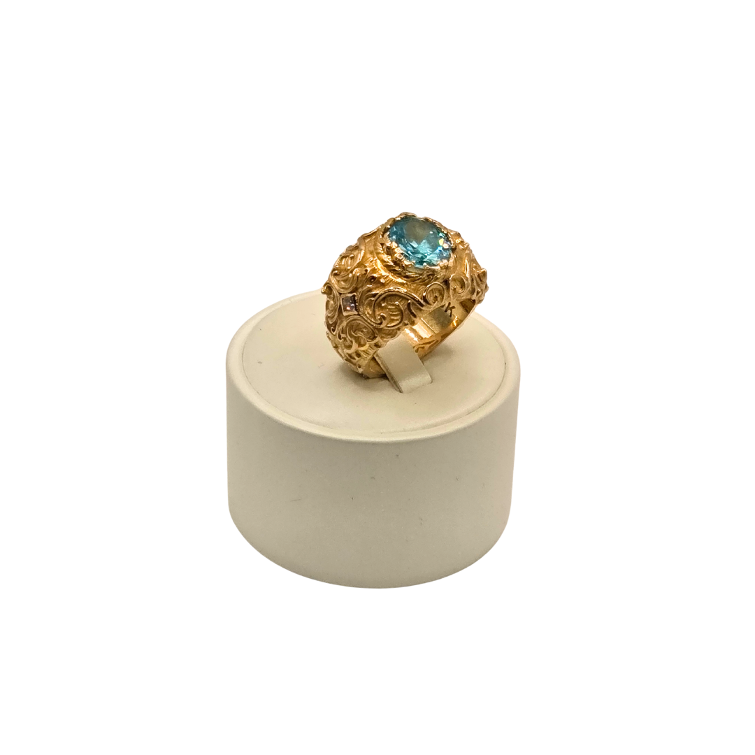 Lujosa piedra azul Design Men's Ring in 10K Gold