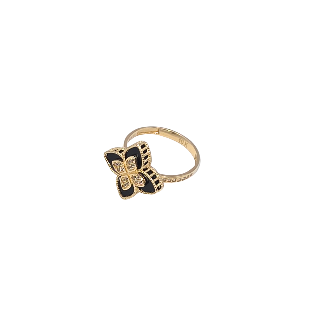 Women's Ring with flowers Pattern Band in 10K Gold and CZ