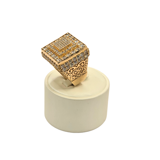 Geometric Design Men's Ring in 10K Gold and CZ