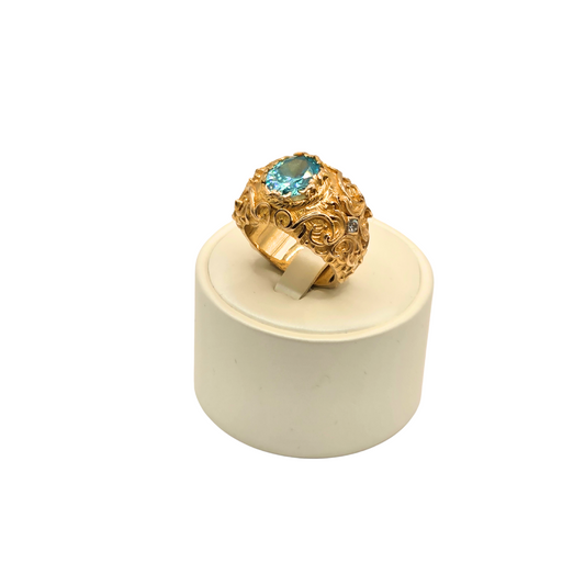 Lujosa piedra azul Design Men's Ring in 10K Gold