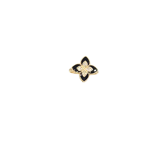 Women's Ring with flowers Pattern Band in 10K Gold and CZ