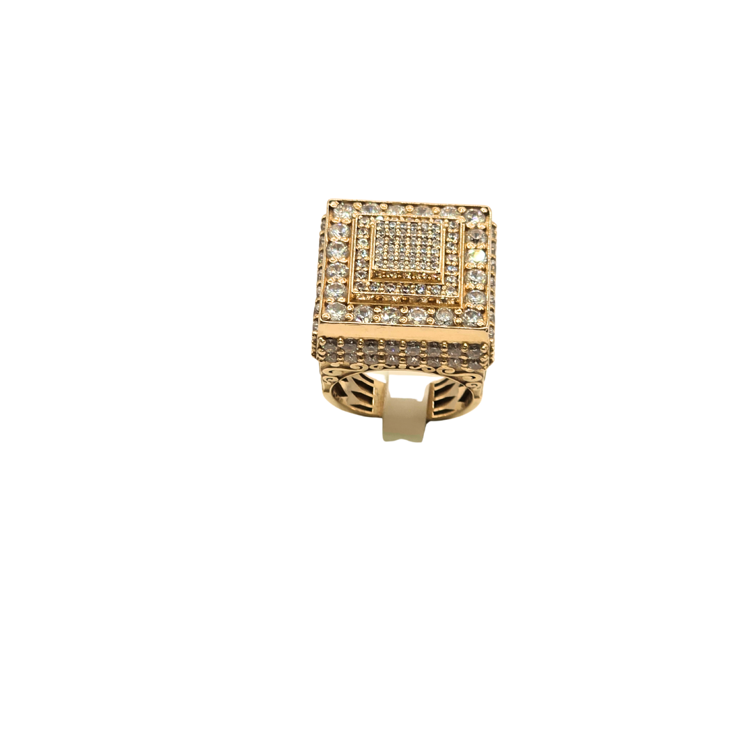 Geometric Design Men's Ring in 10K Gold and CZ