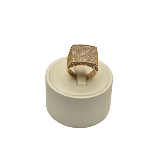 Geometric Design Men's Ring in 14K Gold and CZ