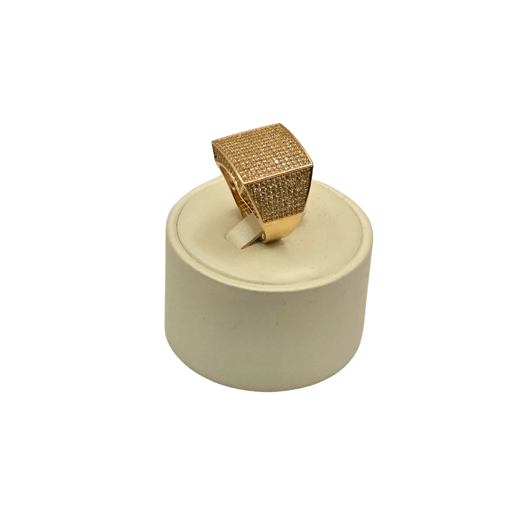 Geometric Design Men's Ring in 14K Gold and CZ