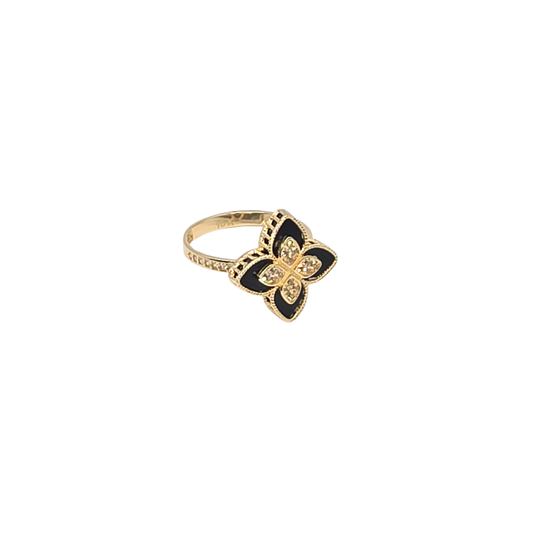 Women's Ring with flowers Pattern Band in 10K Gold and CZ