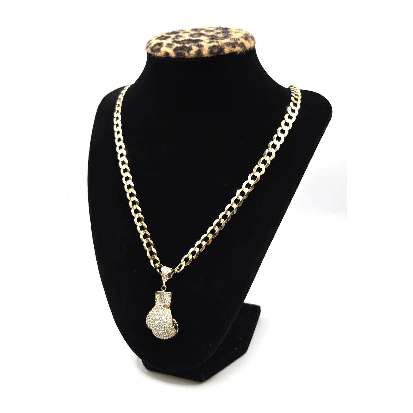 Bright Cut Chain with Boxing Glove Pendant in 14K Gold
