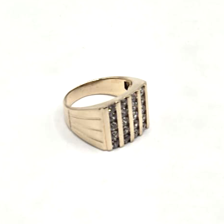 Geometric Design Men's Ring in 14K Gold and CZ