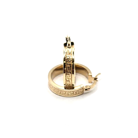 Greek Pattern Women's Hoop Earrings in 14K Gold - No.2