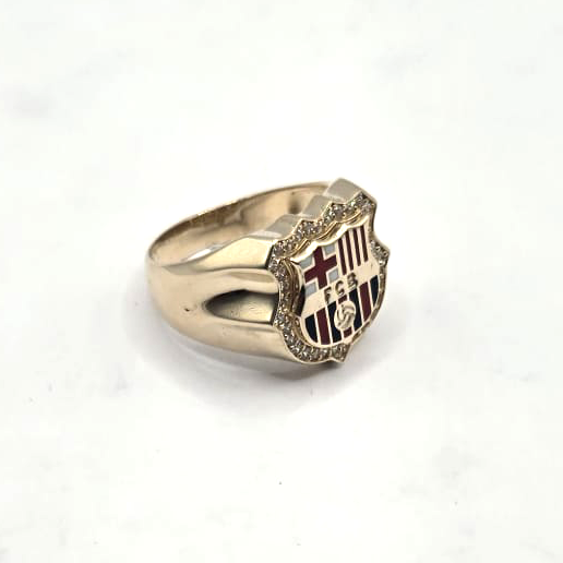Barcelona Soccer Logo Men's Ring in 14K Gold and Enamel
