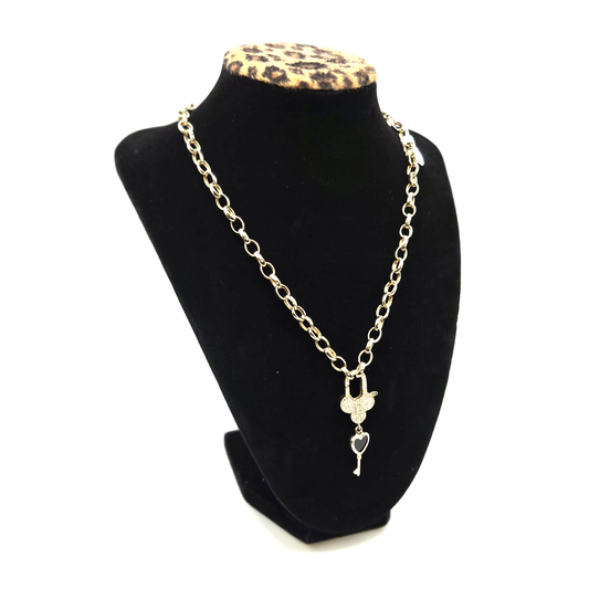 Designer Rolo Choker with Lock Pendant in 14K Gold