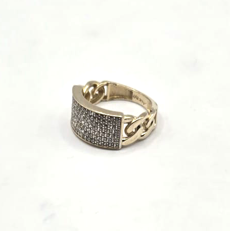 Designer Women's Ring with Cuban Link Band in 14K Gold and CZ