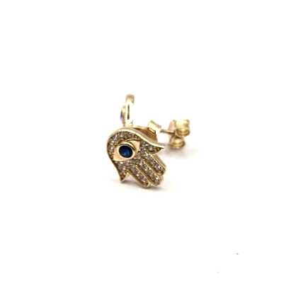 Hamsa Stud Earrings in 14K Gold and CZ