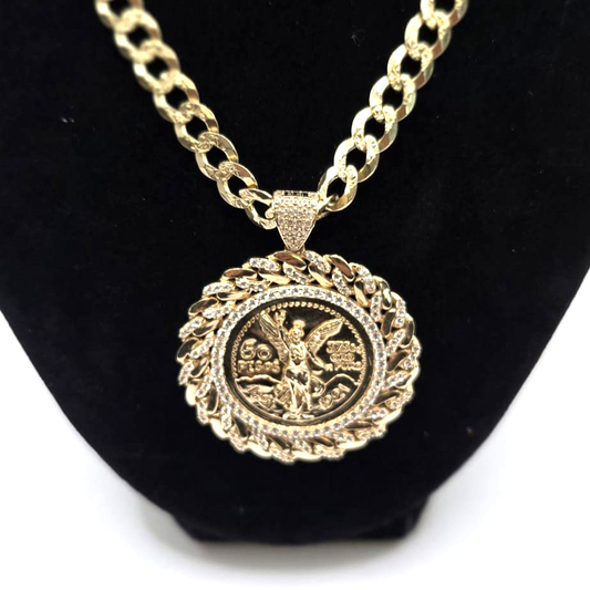 Bright Cut Chain with Centenary Pendant in 14K Gold