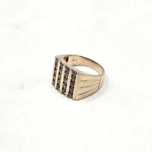 Geometric Design Men's Ring in 14K Gold and CZ