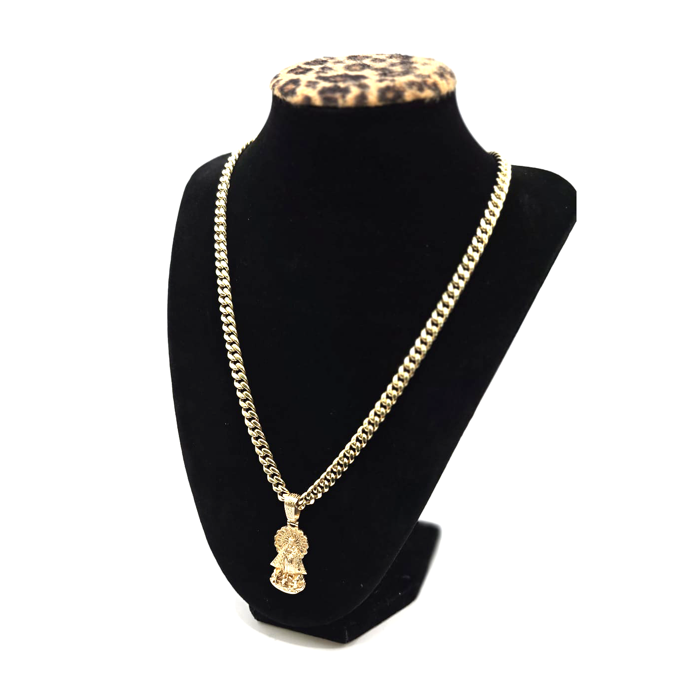 Semi-solid Chain with Charity's Virgin Pendant in 10K Gold