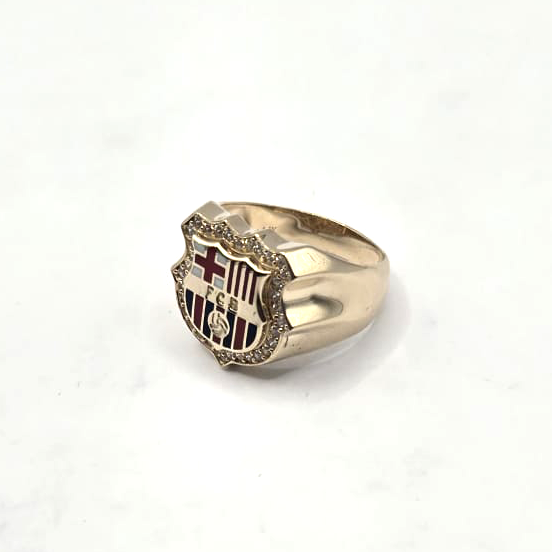 Barcelona Soccer Logo Men's Ring in 14K Gold and Enamel