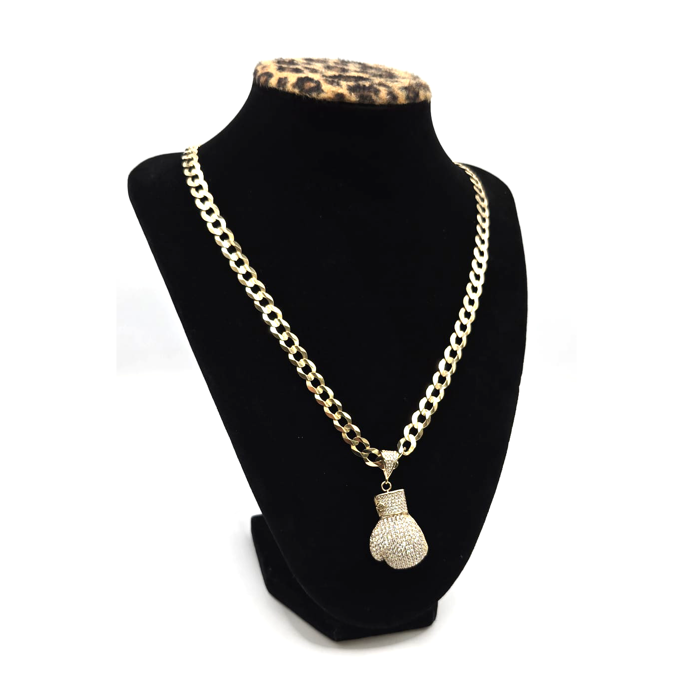 Bright Cut Chain with Boxing Glove Pendant in 14K Gold