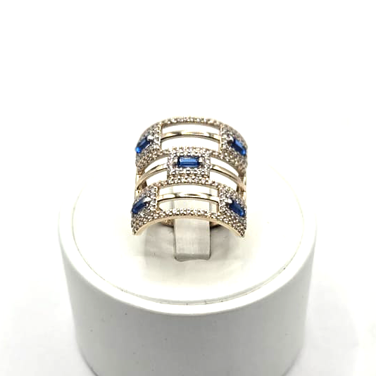Designer Square Women's Ring in 14K Gold and CZ