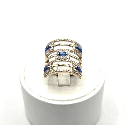 Designer Square Women's Ring in 14K Gold and CZ