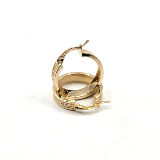 Greek Pattern Women's Hoop Earrings in 14K Gold - No.2