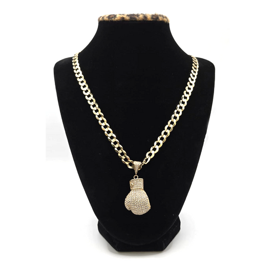Bright Cut Chain with Boxing Glove Pendant in 14K Gold