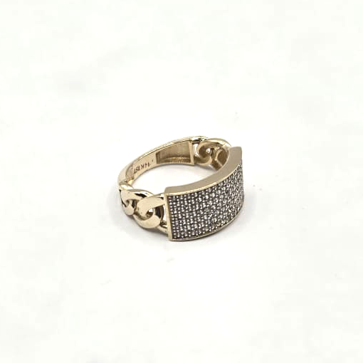 Designer Women's Ring with Cuban Link Band in 14K Gold and CZ