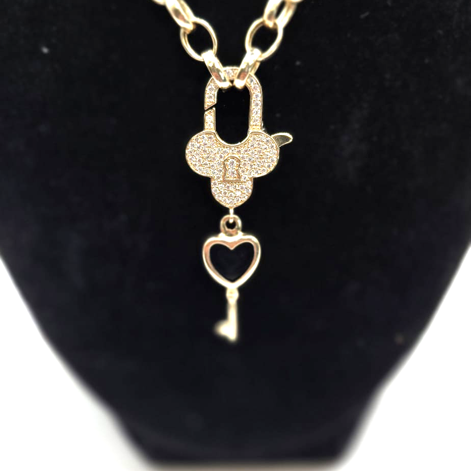 Designer Rolo Choker with Lock Pendant in 14K Gold