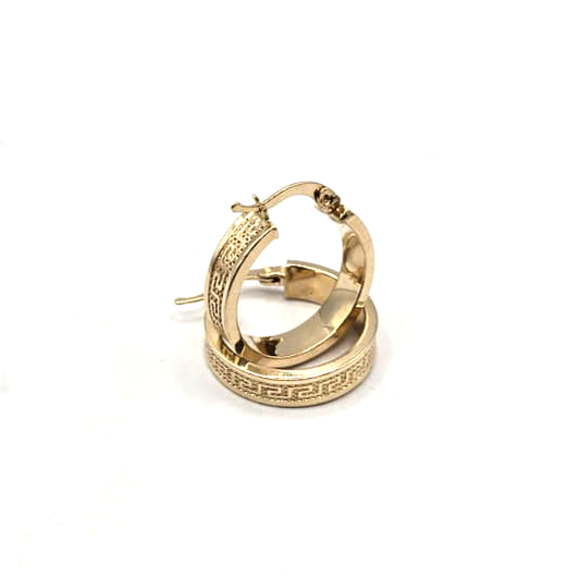 Greek Pattern Women's Hoop Earrings in 14K Gold - No.2
