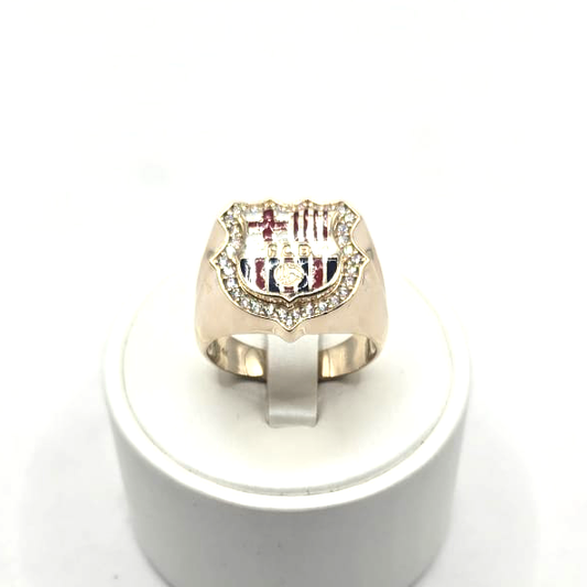 Barcelona Soccer Logo Men's Ring in 14K Gold and Enamel