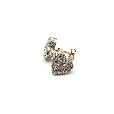 Heart Stud Earrings in 14K Gold and CZ