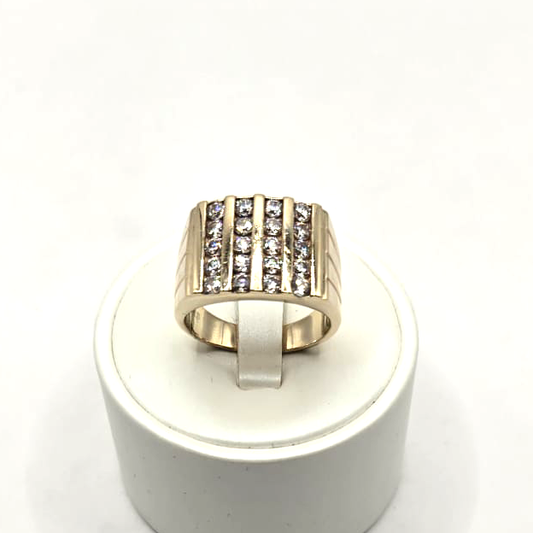 Geometric Design Men's Ring in 14K Gold and CZ