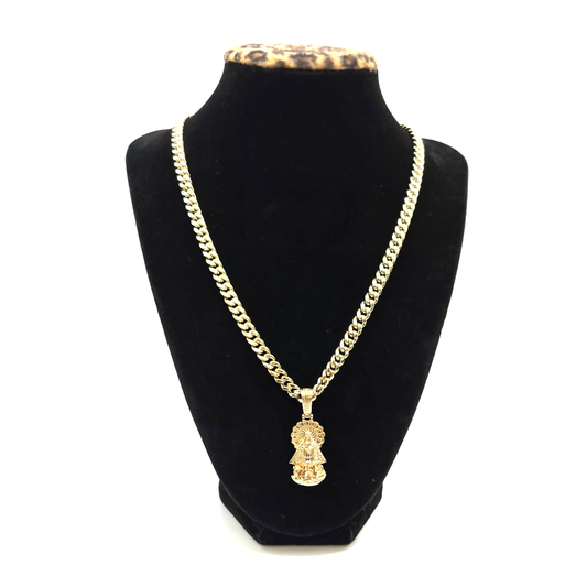Semi-solid Chain with Charity's Virgin Pendant in 10K Gold