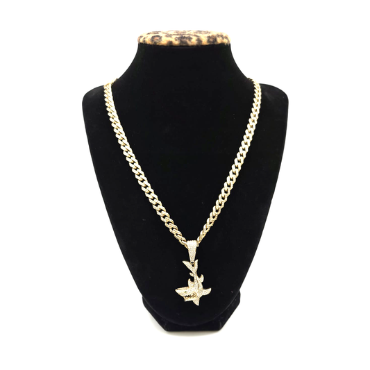 Semi-solid Iced Out Chain with Shark Pendant in 14K Gold and CZ