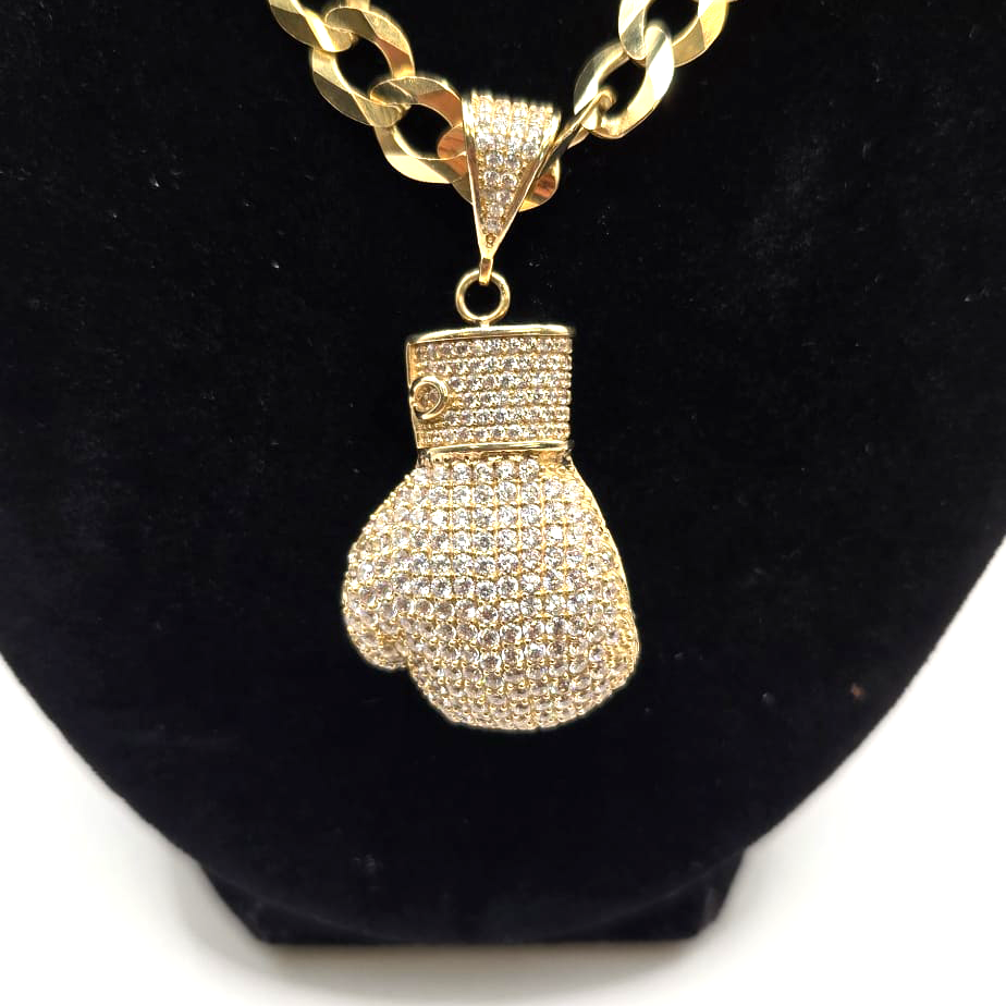 Bright Cut Chain with Boxing Glove Pendant in 14K Gold